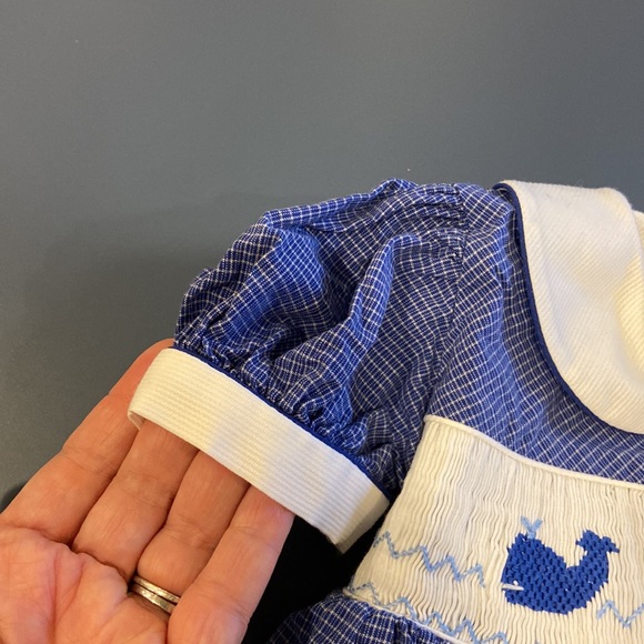 Friedknit Creations Blue Smocked Whale Short Sleeved Bow Tie Dress - Picture 9 of 10
